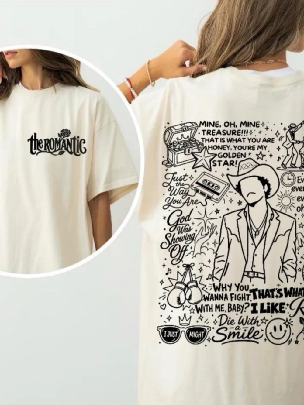 Cream Short-Sleeve Tee with Black Graphic Back